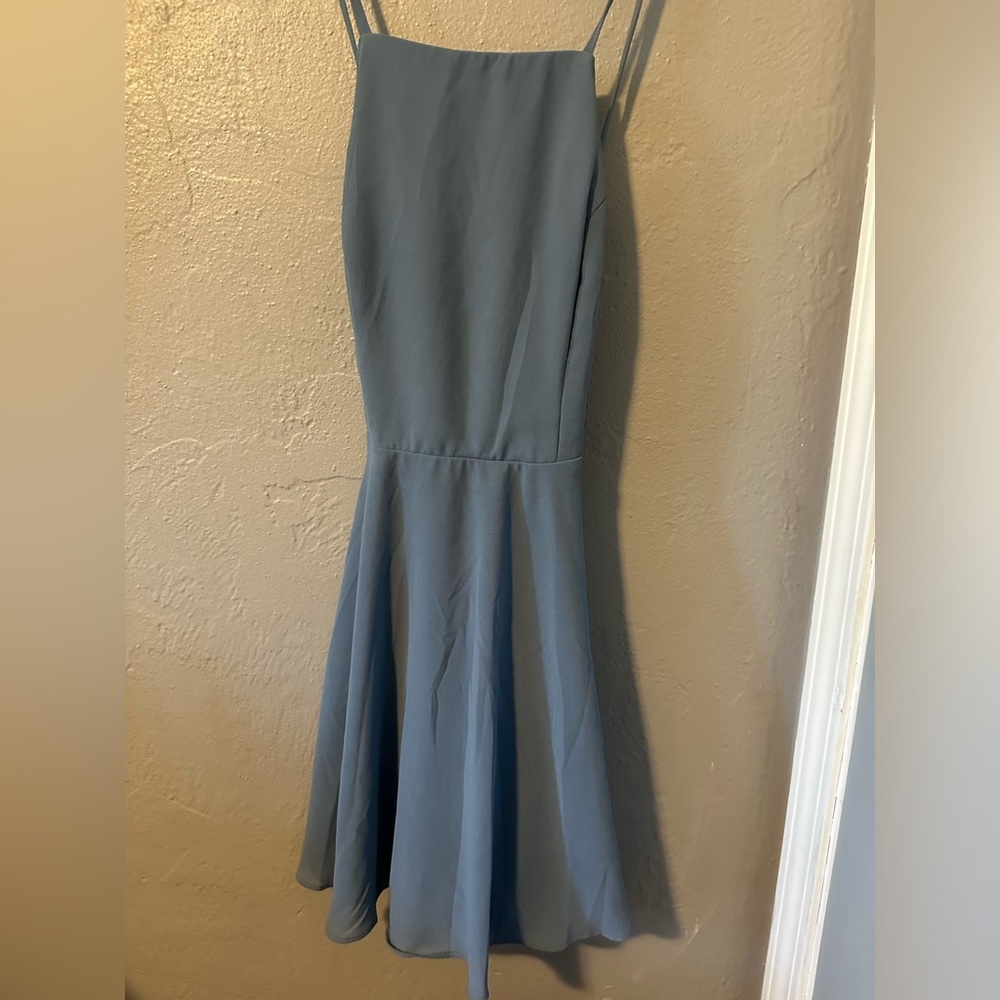 Lulus slate blue open back skater dress